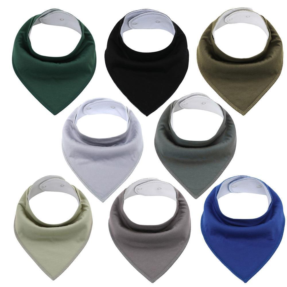 8PCS/SET Comfortable Colorful 100% Organic Cotton Adjustable Snaps Bandana Saliva Bibs For Baby Boys & Girls Kids