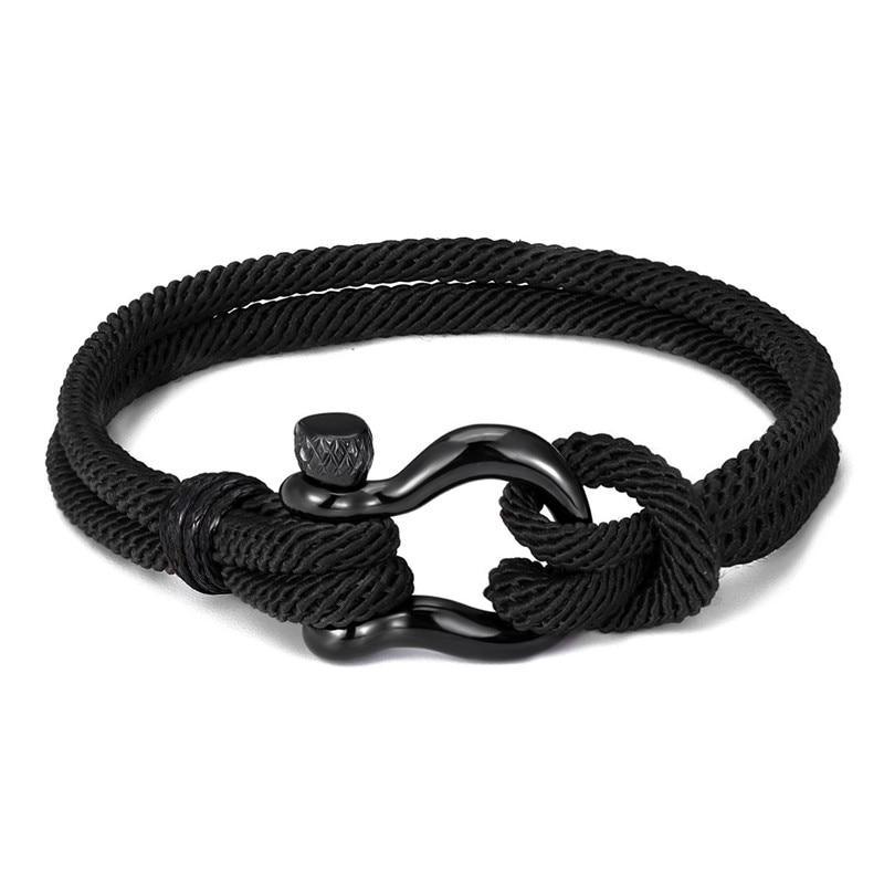 Modern Elegant Rope Luxury Navy Style Camping Bracelet For Men And Women With Black Stainless Steel New Fashion