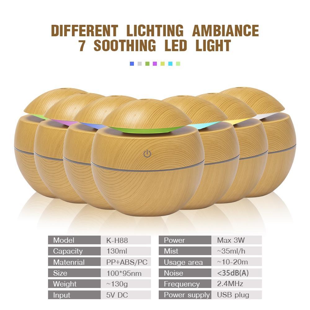 Mini USB Aroma Essential Oil Diffuser Ultrasonic Air Humidifier Mist Maker Aroma  7 Color LED Light Home Office