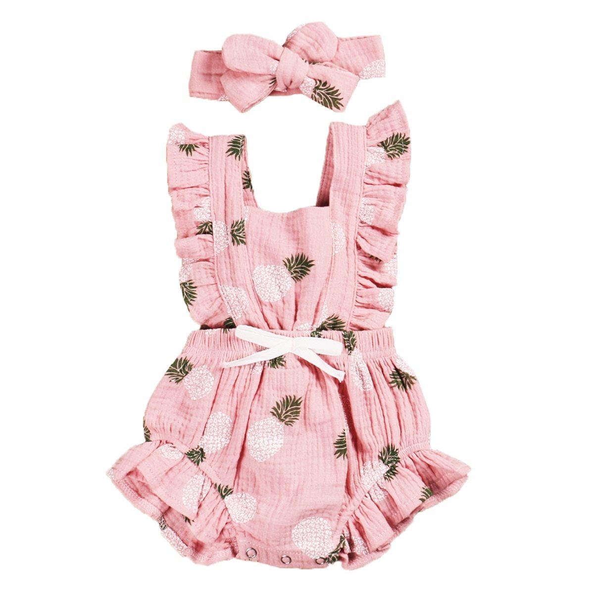 Newborn Baby Girls Ruffles Romper  Backless Flower Sun suit Jumpsuits With Headband In Luxury Floral Design