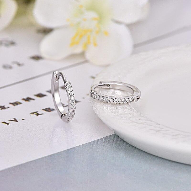 Modern Simple Silver Color Single Row Luxury Zircon Hoop Elegant Earrings For Women