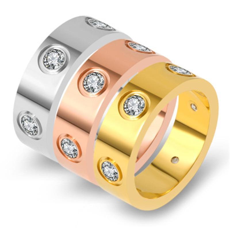 Trendy Stainless Steel Rose Gold Color Modern Love Ring For Women And Men Amazing Couple CZ Crystal Rings Luxury Brand New Jewelry Wedding Gift