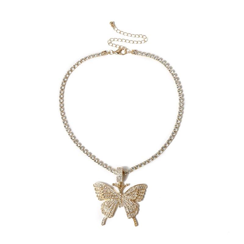 Luxury Elegant Diamond Shiny New Trend  Style Butterfly Pendant Necklace Luxury Rhinestone Chain For Modern Women Bling Tennis Chain Crystal Choker Cool Necklace Women Jewelry Design