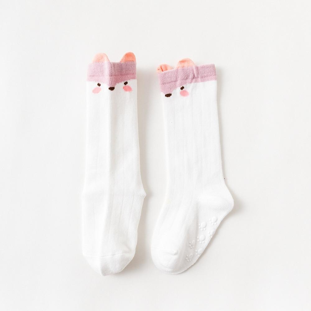 White Baby Sock Non Slip Cotton Long Socks Newborn Knee High Socks For Baby Girls Super Elastic Cute Design