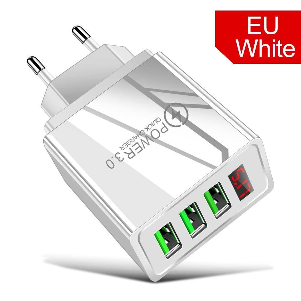 3.1A Quick Charge 3.0 LED Display 3 Ports USB Phone Charger Fast Charging EU Wall Adapter