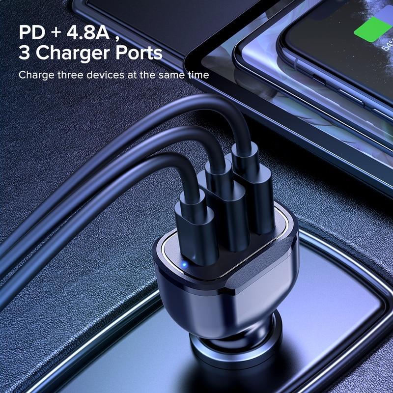 Universal 30W PD 3 USB Car Charger Quick Charge QC3.0 Mobile Phone Type C Fast Charging For Phones