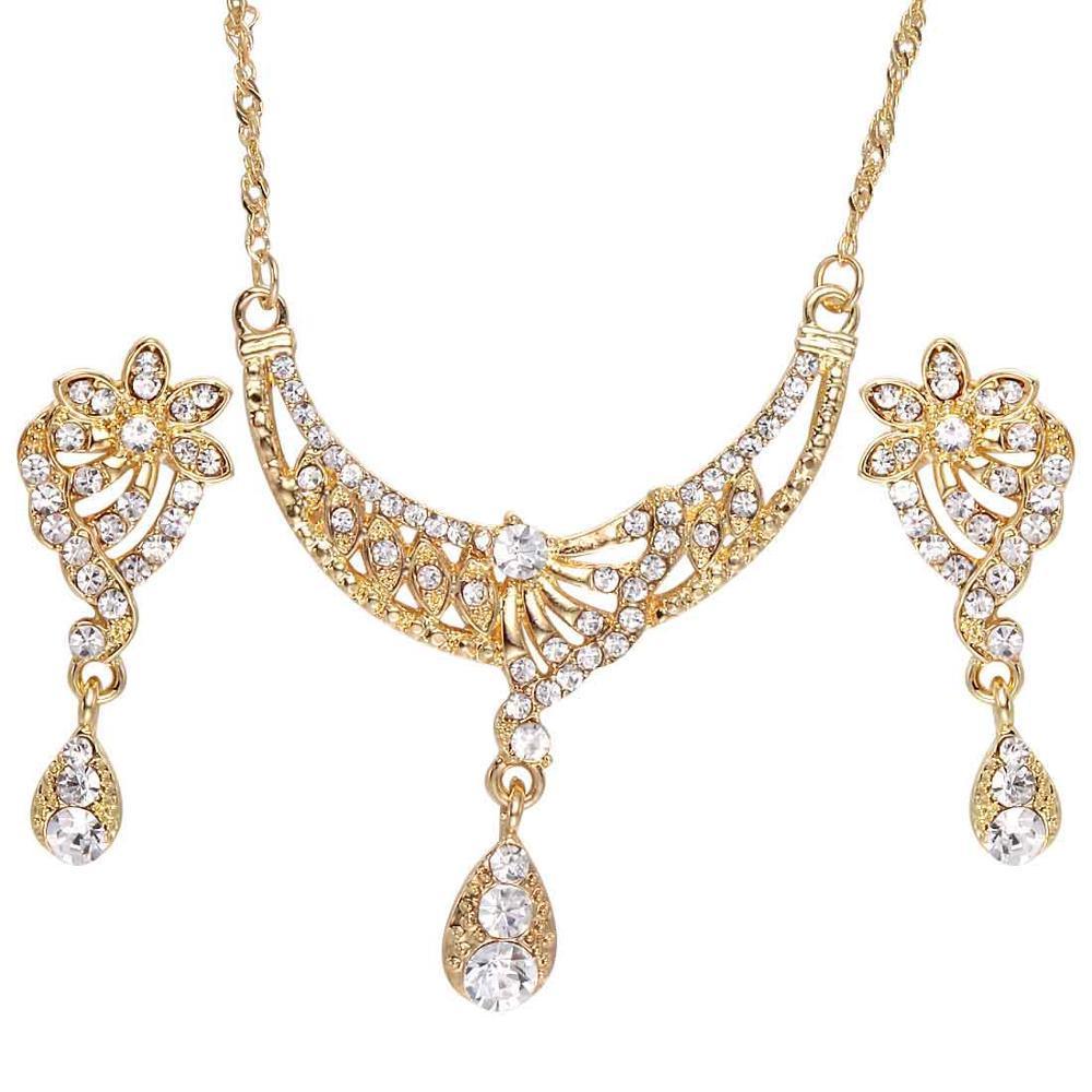 Luxury Gold Jewelry Sets Earrings Necklace Brecelet Ring Wedding African Beads Crystal Bridal Jewellery Set Rhinestone Ethiopian Jewelry