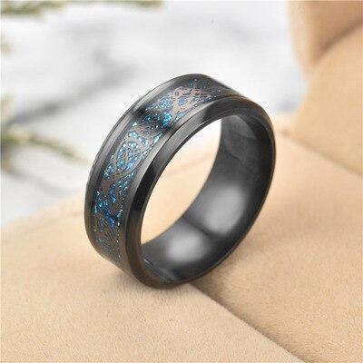 2020 New Men Fashion 316L Stainless Steel Golden Dragon Man's Ring Blu-ray Fluroscent  Celtic Tungsten Rings Simple Fashion High Quality Jewelry Design