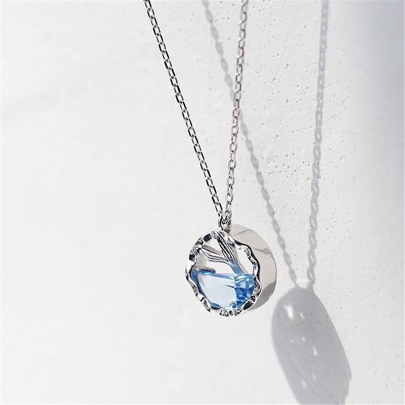 Silver Plated Mermaid Tears Foam Necklace Simple Mermaid Tail Blue Crystal Clavicle Chain  for Women Luxury Accessories Jewelry Design