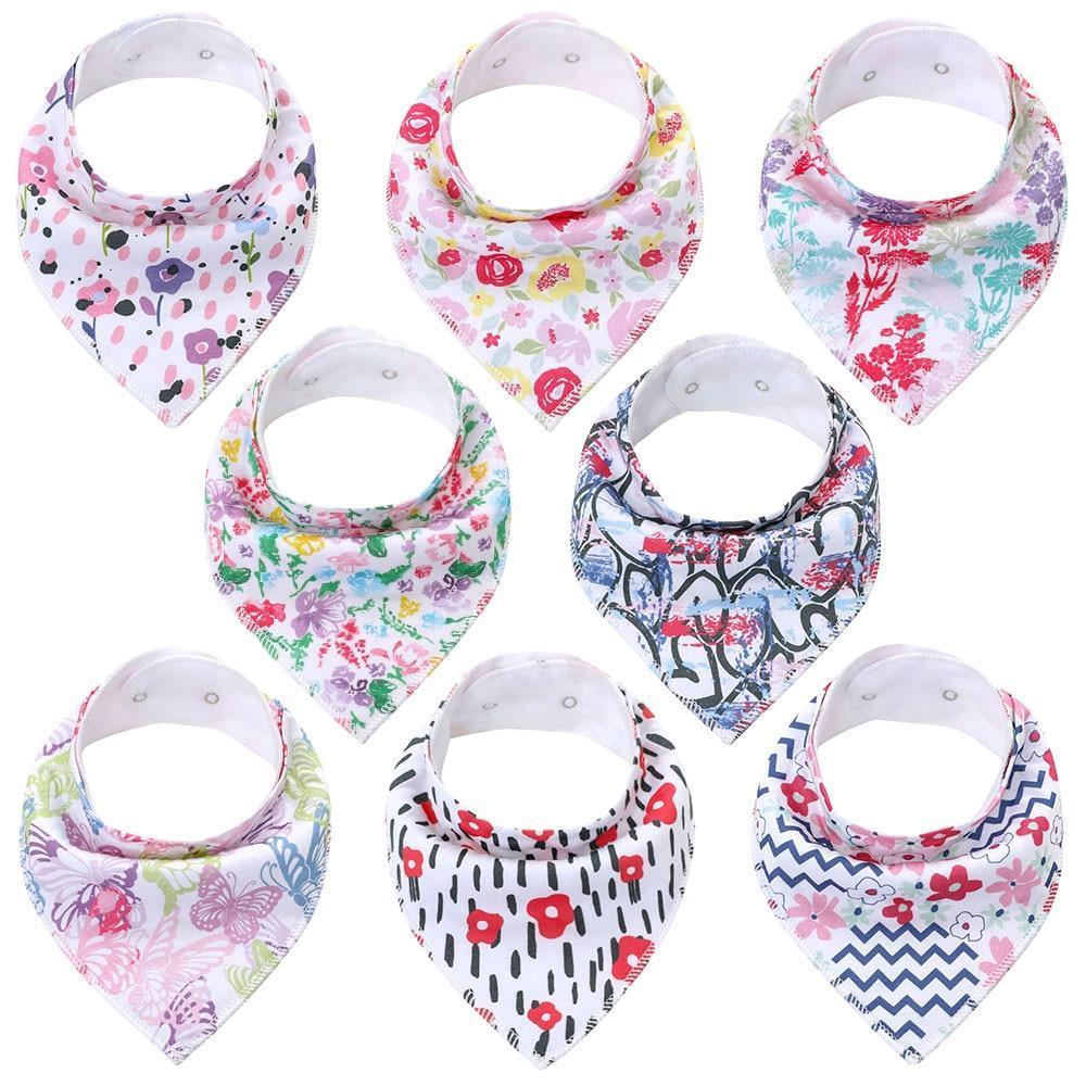 8PCS/SET Comfortable Colorful 100% Organic Cotton Adjustable Snaps Bandana Saliva Bibs For Baby Boys & Girls Kids