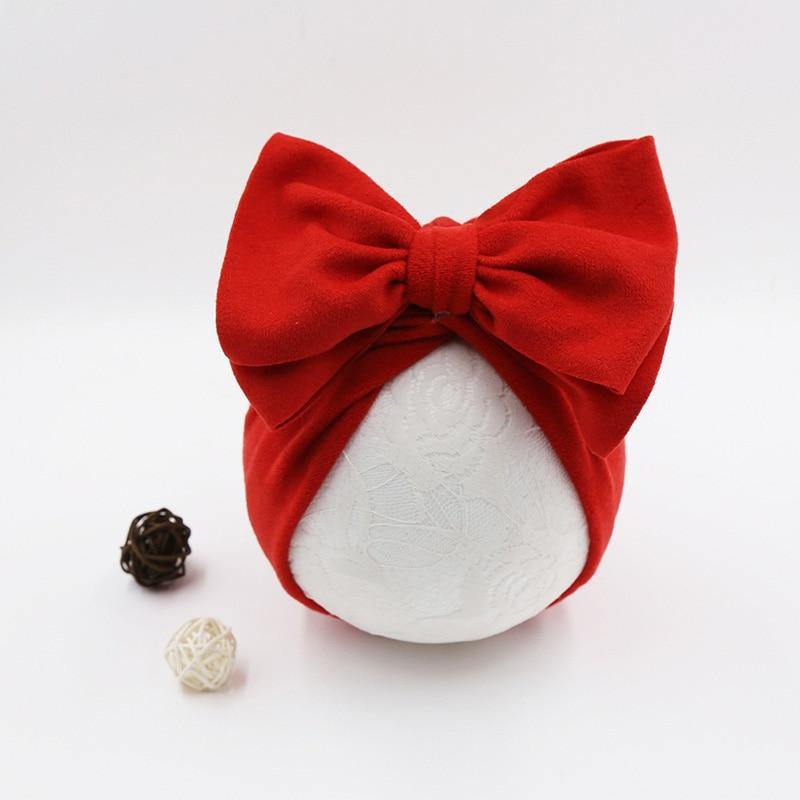 Handamde Elegant Baby Hats for Girls Big Bow Turban Hat Newborn  Baby Beanie Cap Solid Color Style