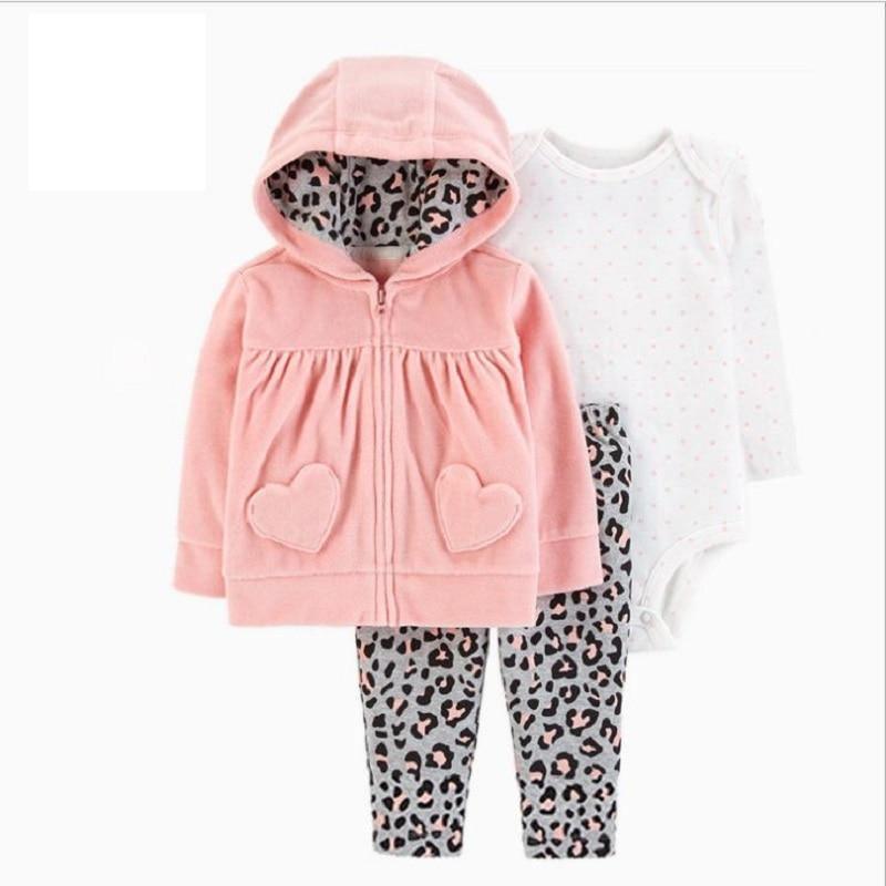 Modern Popular New Set Baby Cotton Long Sleeve Hooded Jacket Pant And Rompers For Newborn Outfits Unisex Clothing