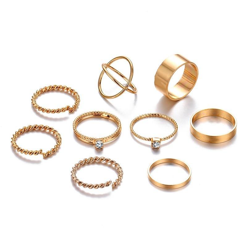 Simple Elegant Design Epic Round Gold Color Rings Set For Women Luxury Handmade Geometry Finger Ring Set Female Jewelry Gifts