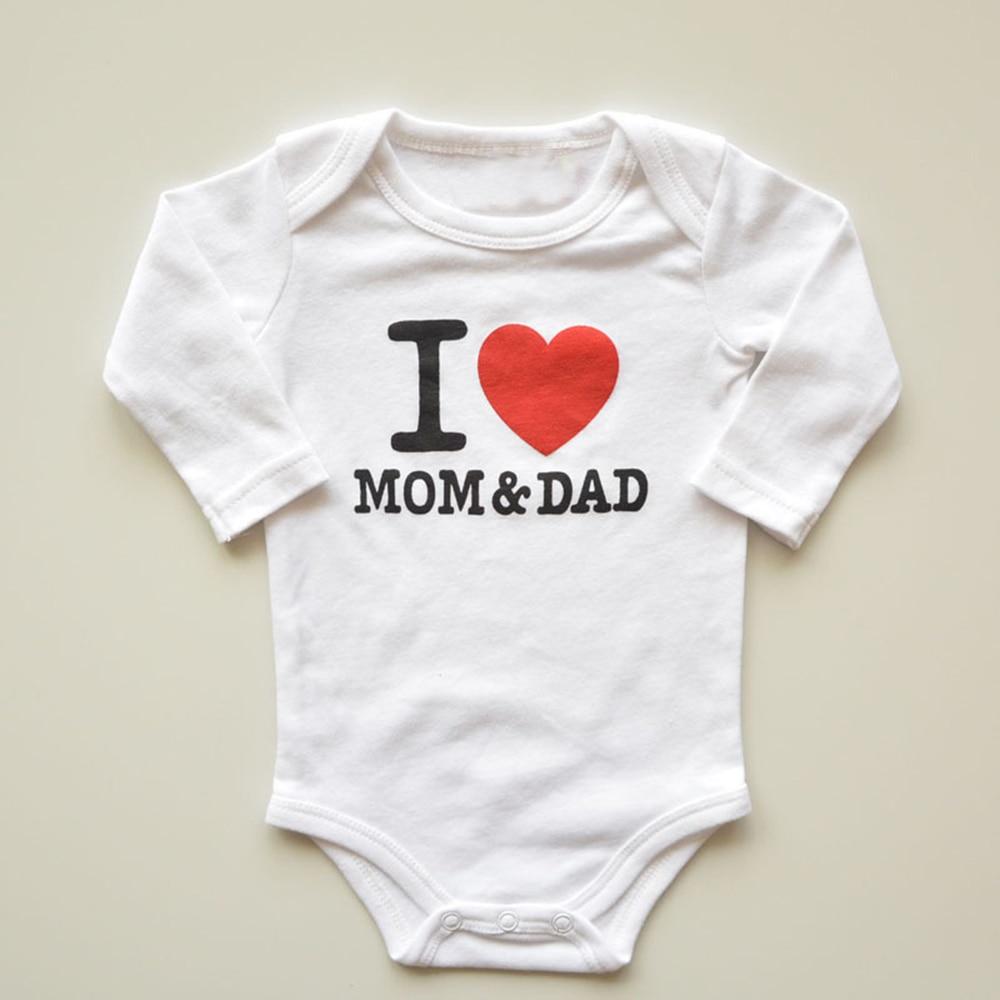 Baby Boys Girls Romper Cotton Long Sleeve Letter Print I Love Mom & Dad Jumpsuit In Modern Design