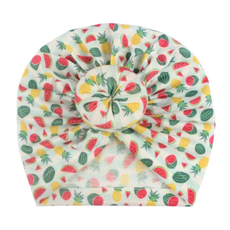 Luxury Modern Donut Baby Beanie Turban Hat Baby Cap Cotton Fruit Print Floral Toddler Baby Girl Cap Design