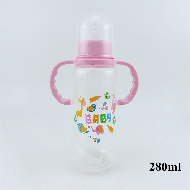 Unisex Baby 150/280ml Wide Mouth Soft Silicone Cover Straw Drinking Milk Bottle For Newborn Nursing Product With Handle