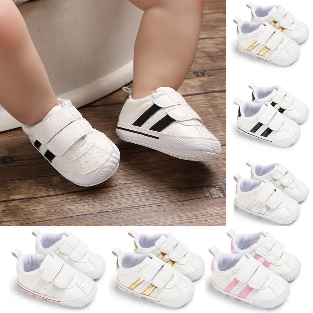 Fashion Soft Sole Hook Loop Pre Walker Sneakers Unisex Baby Boy Girl Leather Sports Non-slip Walker Shoes