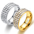 Luxury Modern Stainless Steel Ring With 5 Rows Gold Color Diamonds Crystal Ring Made for Wedding Rings for Women Men In Elegant Jelwery  Design