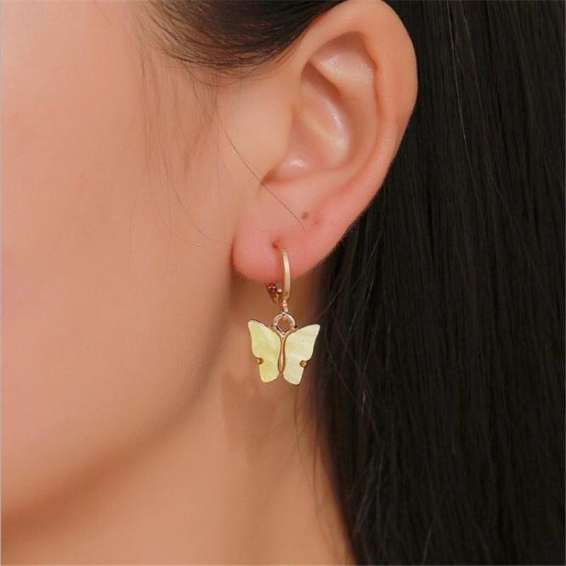 Luxury Fashion Acrylic Butterfly Stud Cute Butterfly Pendant Necklace and Earrings For Women Colorful Girls Jewelry Gifts