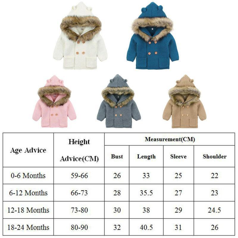 Modern Luxury Winter Warm Newborn Baby Boy Girl Knit Hooded Coat Fur Collar Jacket Clothes FOr Boys and Girls