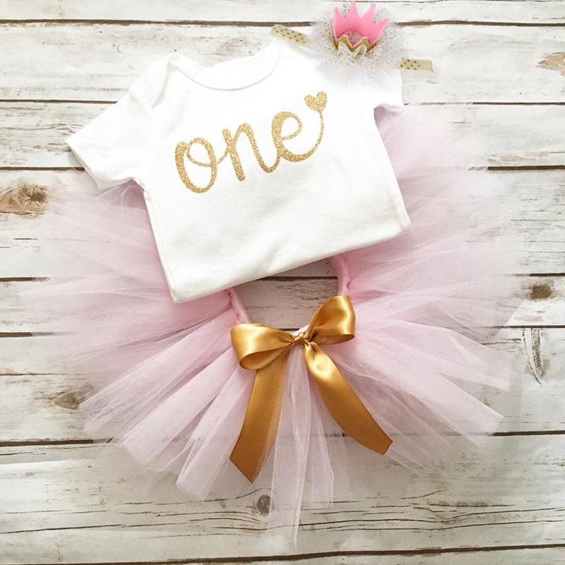 Luxury Modern Baby Girl First 1st Birthday Party Dress Cute Pink Tutu Cake Outfits For Birthday Party with Big Bow And Unicorn Design