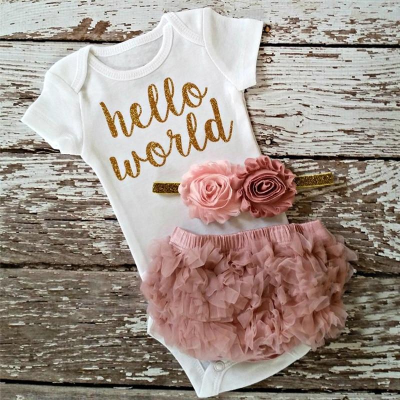 Modern New Baby Girls Outfits for 1st First Birthday Party Romper and Headband 3Pcs Suit For Girls