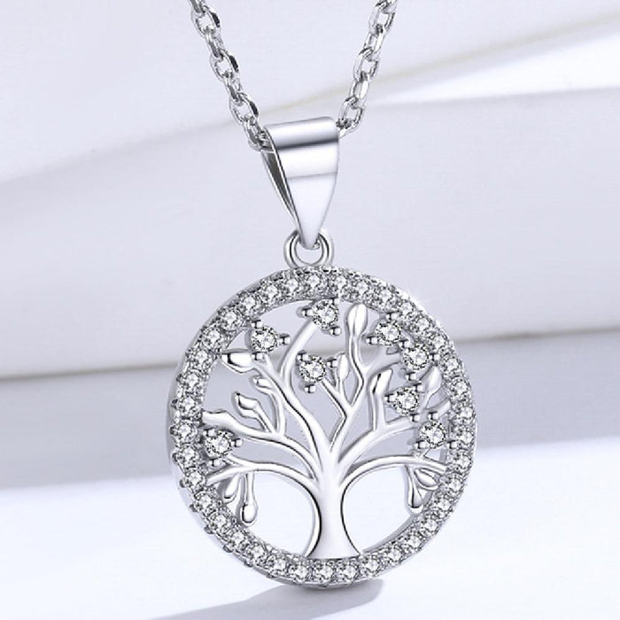 Authentic 925 Sterling Silver  Life Tree Necklace For Ladies Nature Lucky Jewelry Pendant Link Charm