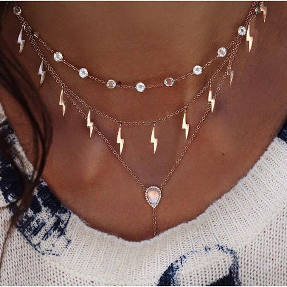 Luxury Modern Moon and Star Arabic Crystal Choker Multilayer Chain Necklaces For Women Luxury Jewelry Vintage Cool Style For Ladies