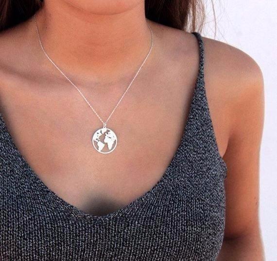 Luxury Modern Gold World Map Choker Map Crescent Moon Necklaces&Pendants Dainty For Women and Girls