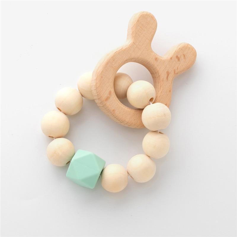 Modern Baby Silicone Wooden  Nursing Bracelets Wood Teether Silicone Beads Teething Wood Rattles Toys for Baby