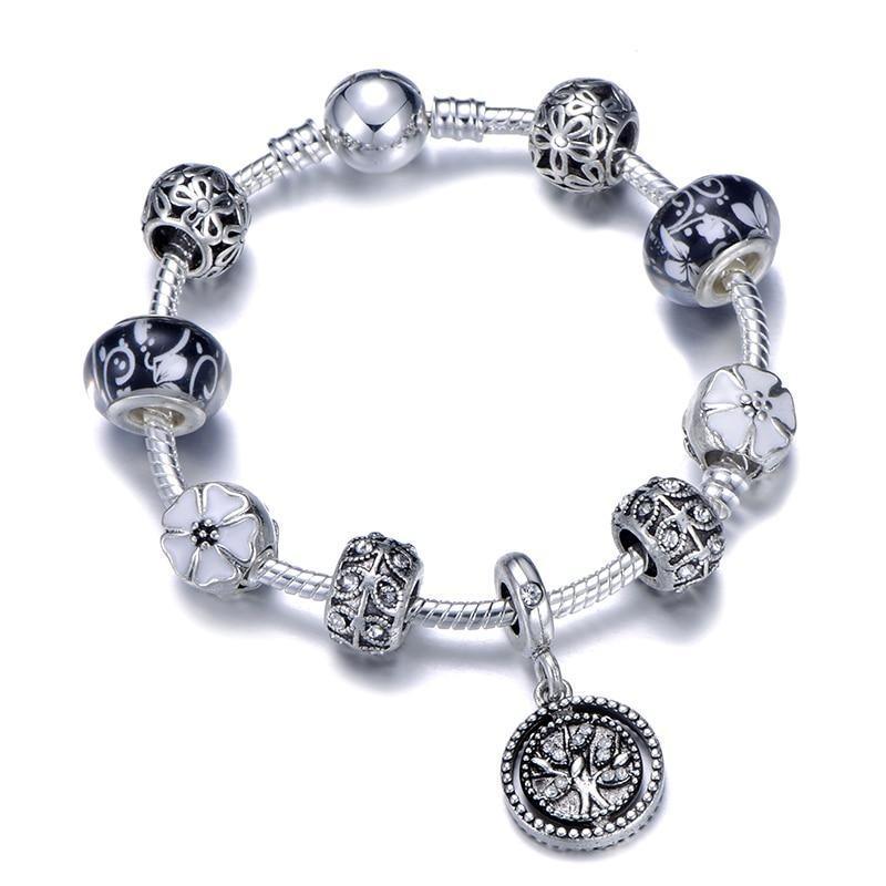 Modern  Rose Pendant Tree Of Life Charm Bracelet For Women With Unicorn Bead Bracelets & Bangles Fashion Jewellery Pulseras Mujer Design 925 Sterling Silver Breacelet