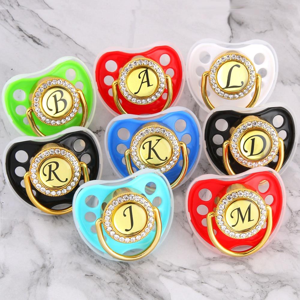 Modern Luxury Diamond Initials Letter Rhinestone Black Baby Pacifier/ Nipple For Baby Boys and Baby Girls Kids