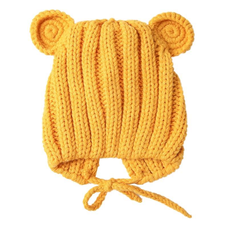 Luxury Modern Baby Knitted Winter Hat with Ears Cartoon Lace-up Children Kids Baby Bonnet Cap In Winter Cozy Style