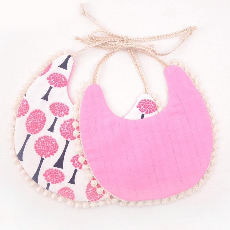 Double-deck Infant Baby Girl Boy Bib Kid Toddler Dinner Feeding Tassel Cotton Linen Burp Cloths