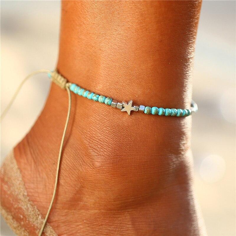 Handmade Fashion Colorful Seed Beads Shell Ankle Bracelet for Women Foot Leg Jewelry Brecelets