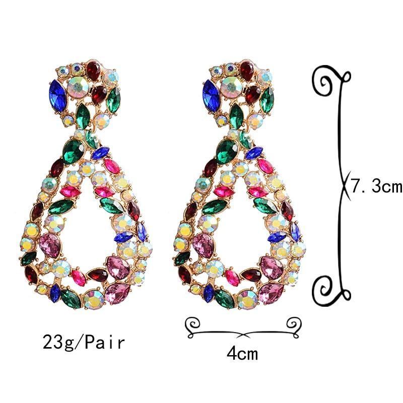 New Long Metal Hollowed-out Hanging Colorful Crystals Dangle Drop Earrings Fine Jewelry Accessories For Women