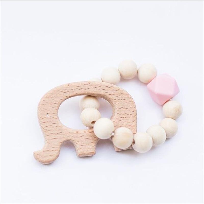 Modern Baby Silicone Wooden  Nursing Bracelets Wood Teether Silicone Beads Teething Wood Rattles Toys for Baby