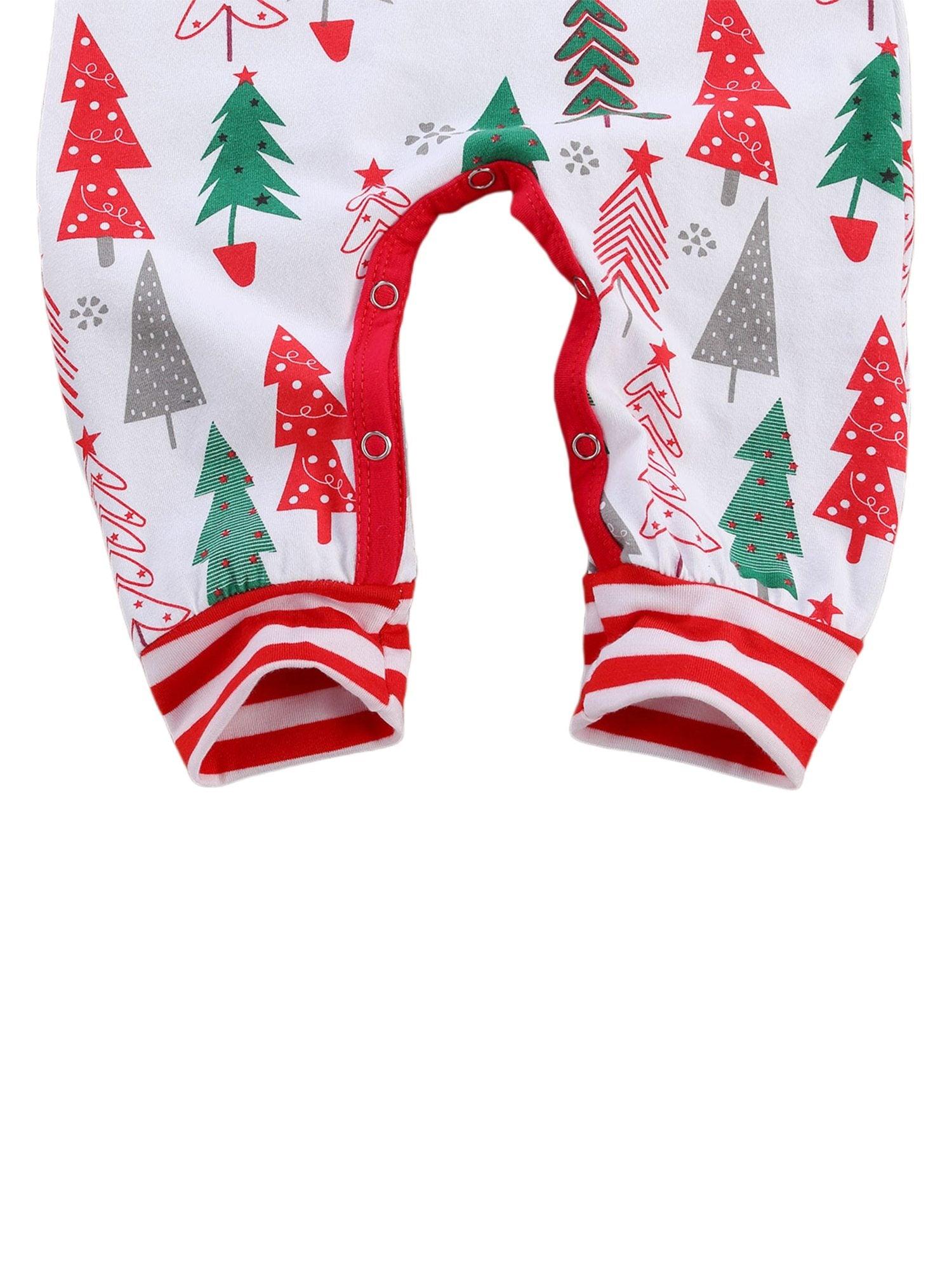 Newborn Baby Girls Boys Christmas Rompers Headband Jumpsuits 2pcs Santa Tree Print New Year Baby Romper