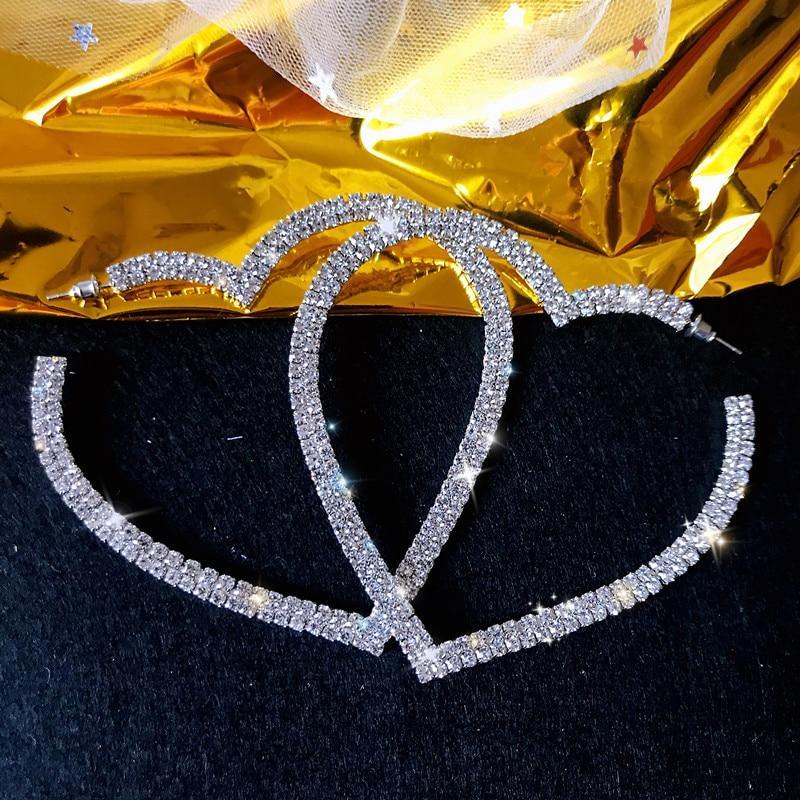 Luxury Diamond Shiny Big Heart Crystal Hoop Earrings for Women Rhinestones Earrings In New Jewelry Gifts Design