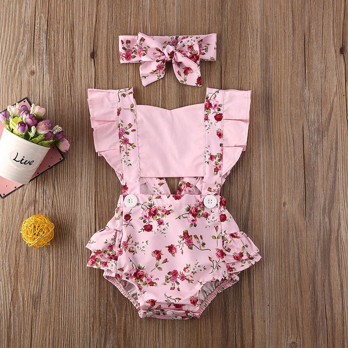 Luxury Modern Newborn Baby Girl Clothes Polka Dot Print Flower Fly Sleeve Romper Jumpsuit Headband 2Pcs Outfits For Girls