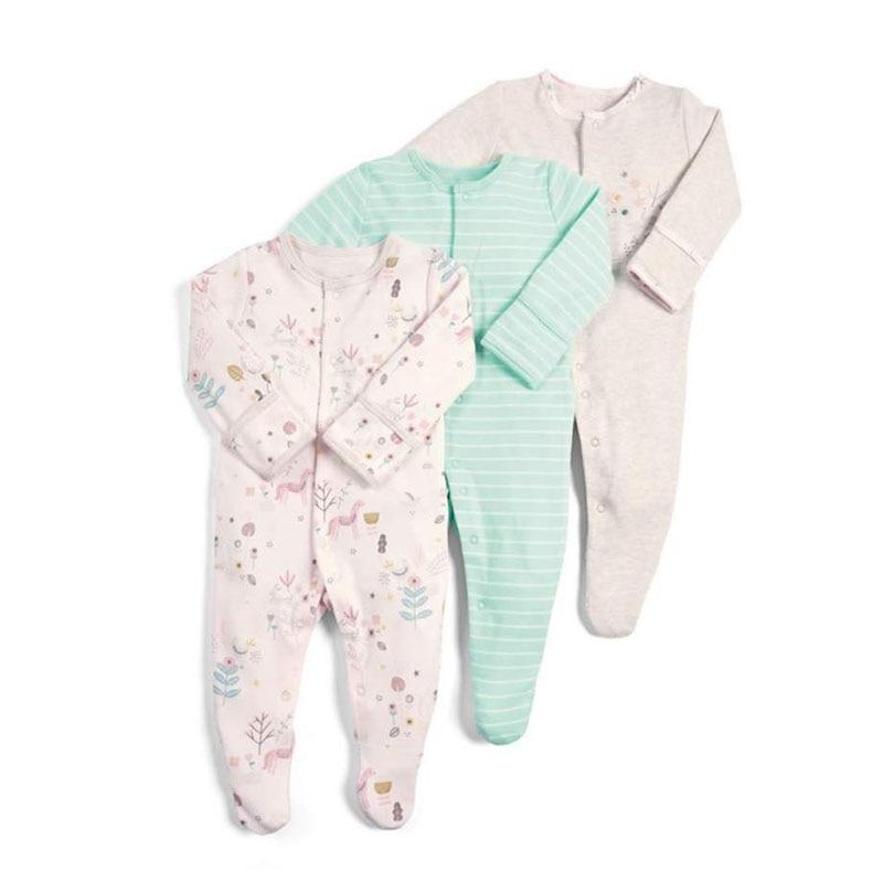 3Pcs Baby unisex Rompers  Long Sleeve Sleep suit Cartoon Jumpsuit Baby Pajamas Stes For Kids Between 0-12Months