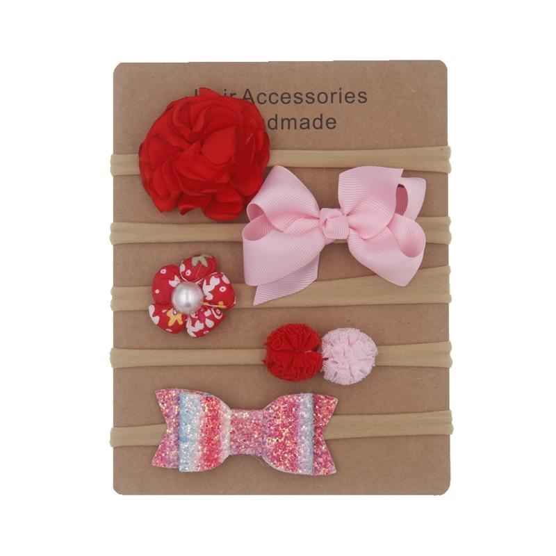 Handmade Set Baby Headband Solid Knot Flower Hair Bow Kids Nylon Elastic Soft Hair Bands Handmade For Girls Hair Accessories