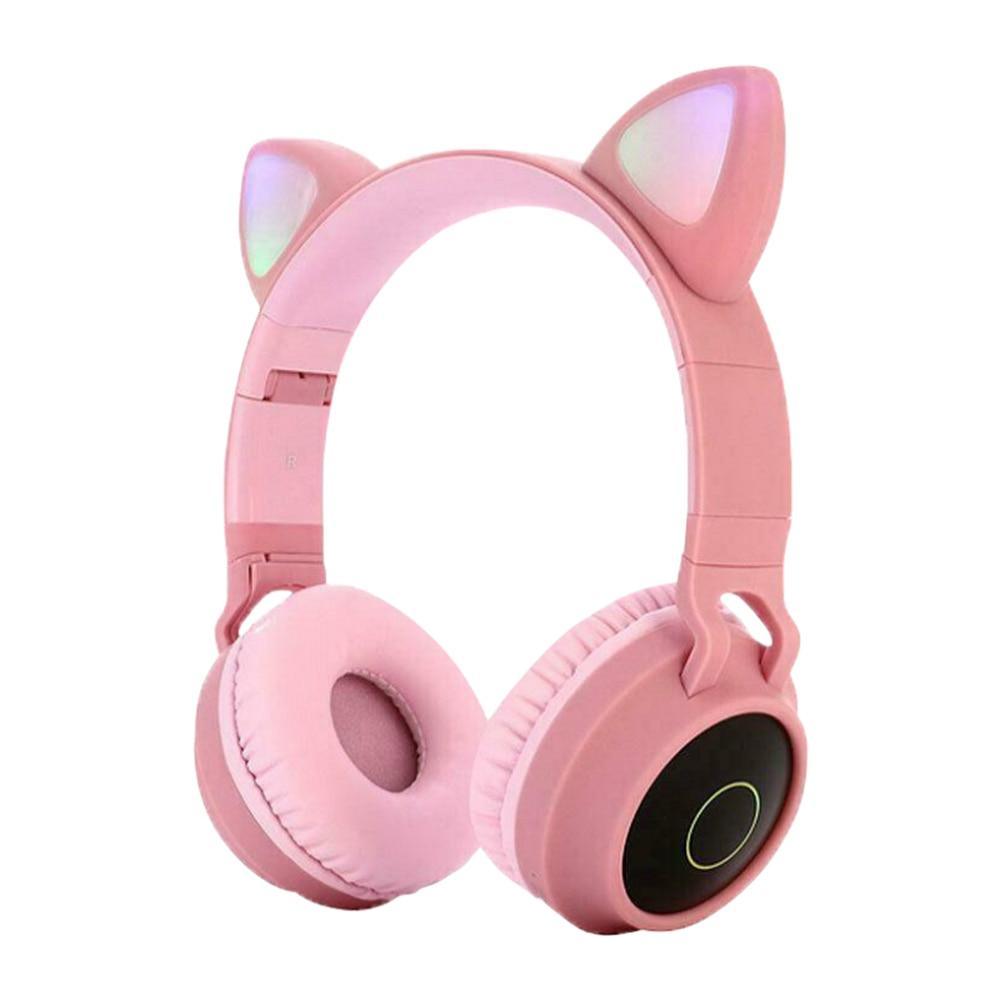 KIds Luxury Interesting Stevvex Portable Headset Wireless Bluetooth folding Headphones Headset Audio Adjustable Game Earphones With Microphone For PC phone (Pink)