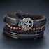 Modern Handmade Braided Wrap Leather Bracelets for Men In Vintage Style With Life Tree Rudder Charm Wood Beads Ethnic Tribal Wristbands