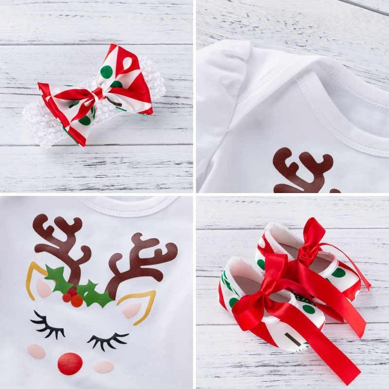 3PCS Clothes Set Romper Dress Cottons Cartoon Deer Excellent Look  Bowknot Shoes  Outfit