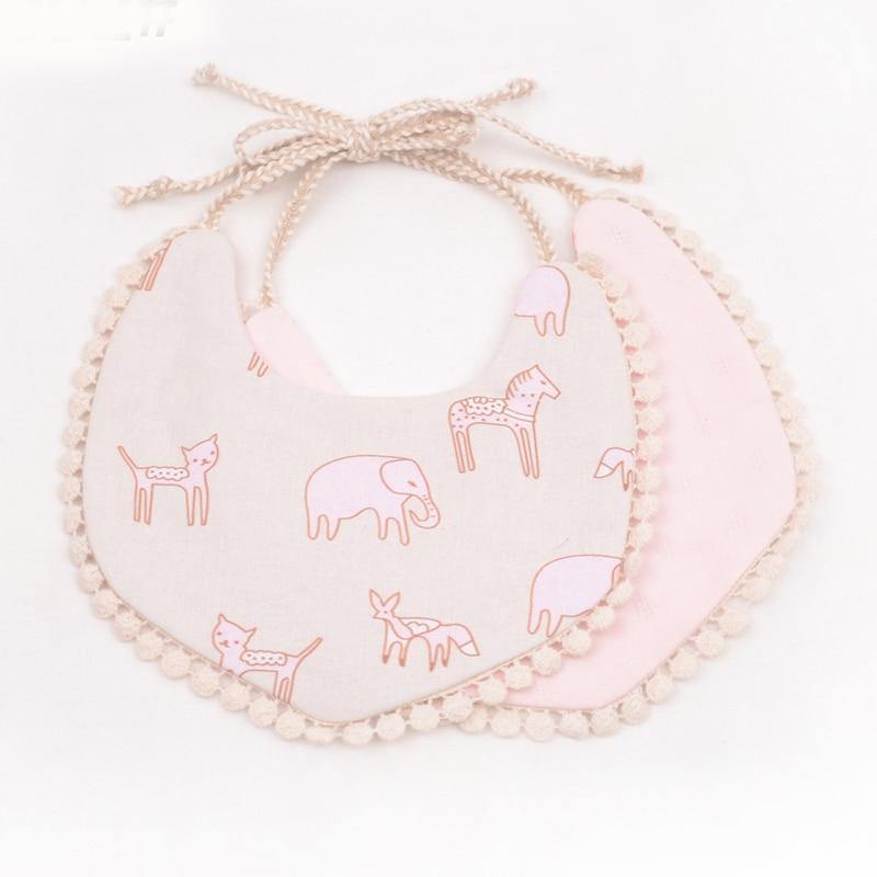 Double-deck Infant Baby Girl Boy Bib Kid Toddler Dinner Feeding Tassel Cotton Linen Burp Cloths