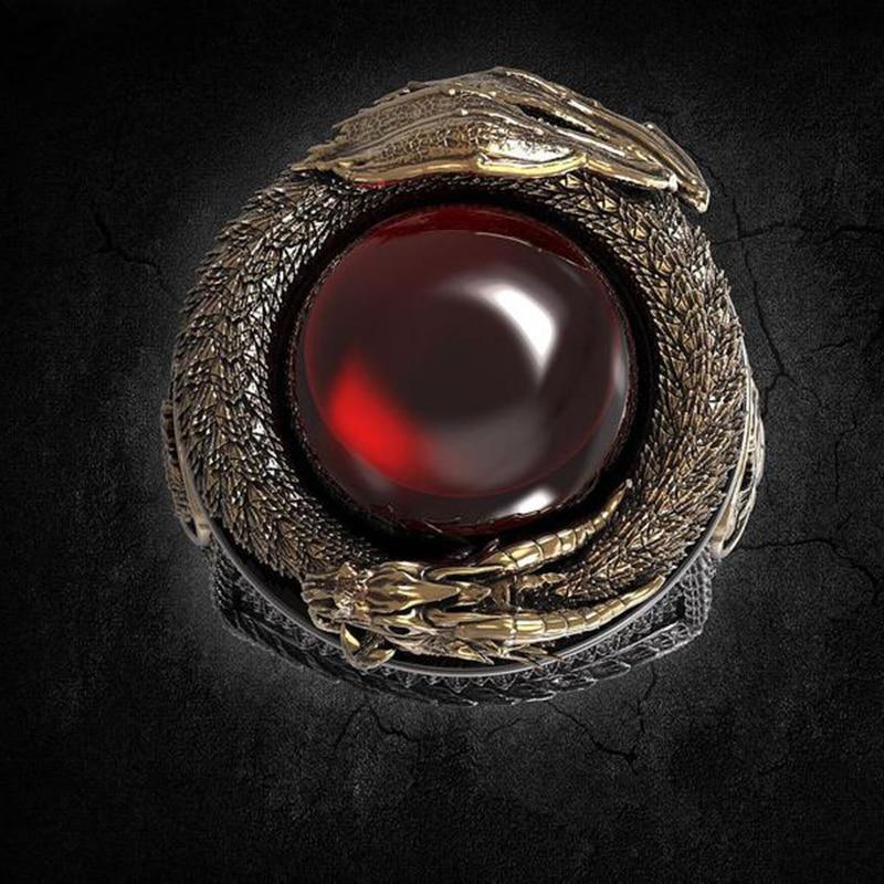 Vintage Gothic Dragon Phoenix Rings For Men Red Zircon In Rock Punk Ring Personality Creative Cocktail Party Rings Jewelry Design