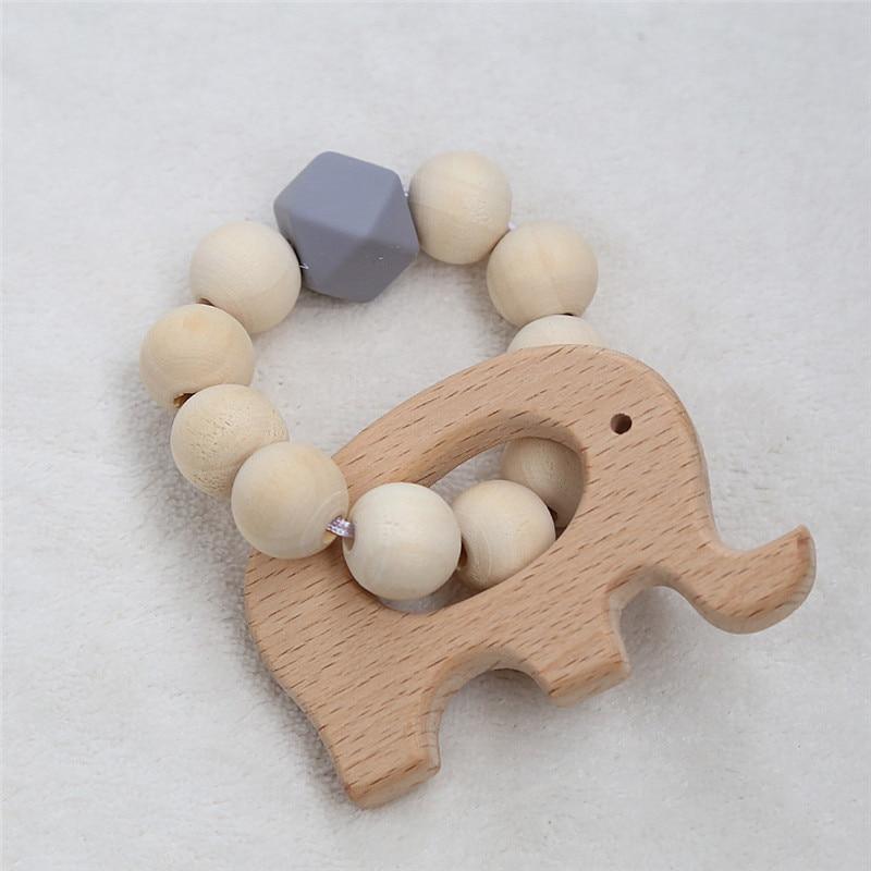 Modern Baby Silicone Wooden  Nursing Bracelets Wood Teether Silicone Beads Teething Wood Rattles Toys for Baby