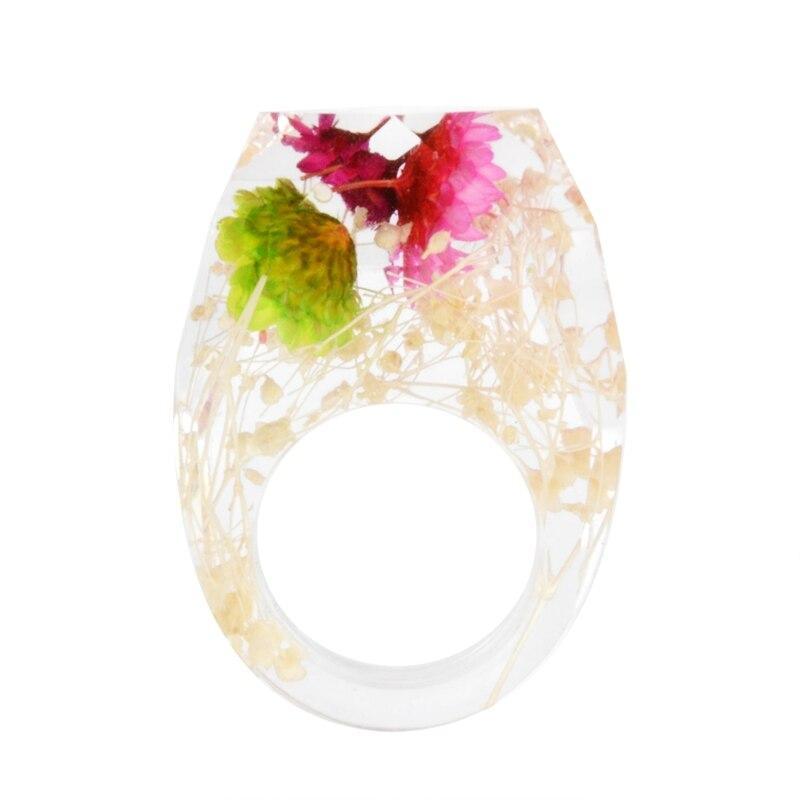 Elegant Luxury Magical Transparent Forest Epic Handmade Stylish Dried Flower Special Resin Ring Colorful Ink Pattern Scenery for Women