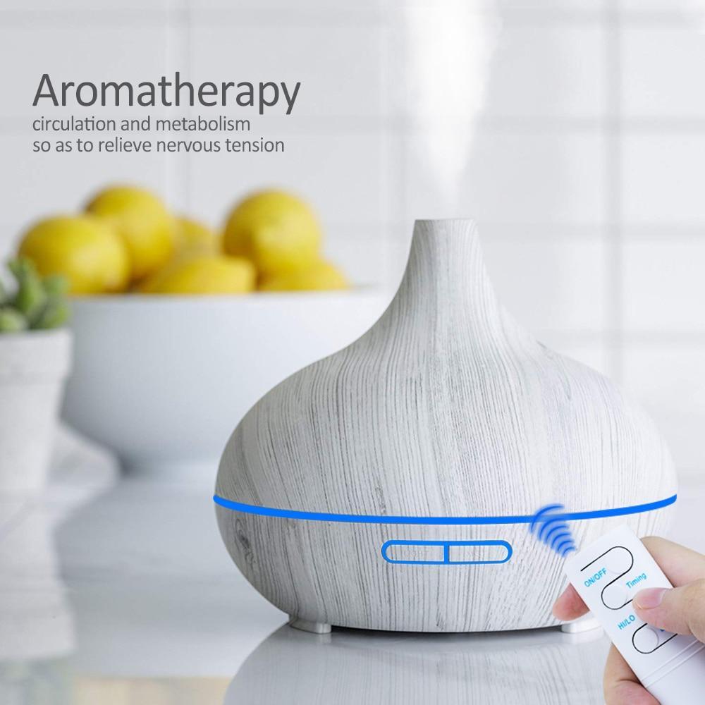 550ml Aroma Air Humidifier Essential Oil Diffuser  Aromatherapy Electric Ultrasonic cool Mist Maker for Office Home Bedroom Living Room Study Yoga Spa - Wood Grain, 7 Colors LED Light